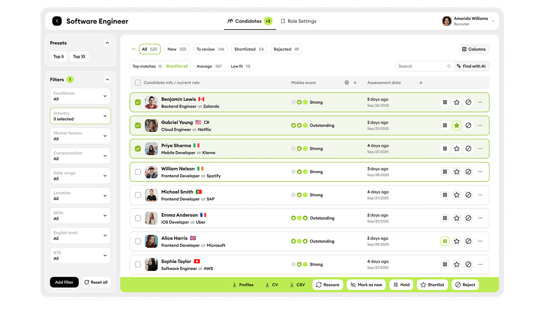 Select top talent with one click, auto-synced with ATS