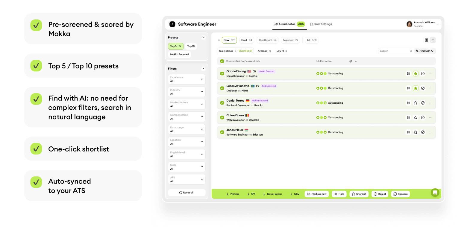 Select top talent with one click, auto-synced with ATS image